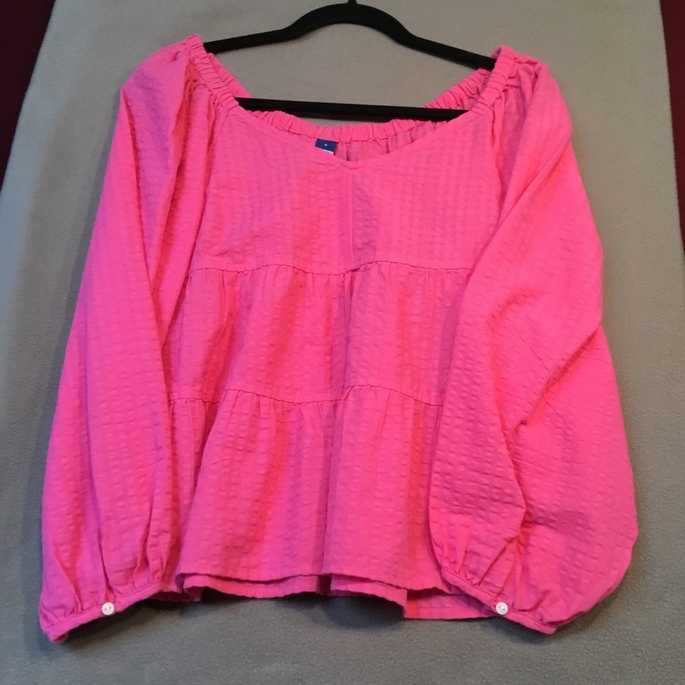 Old Navy Bright Pink Tiered Peasant Blouse